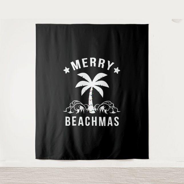 Tapiz Navidades del Merry Beachmas Palm Tree Beach (Anverso)