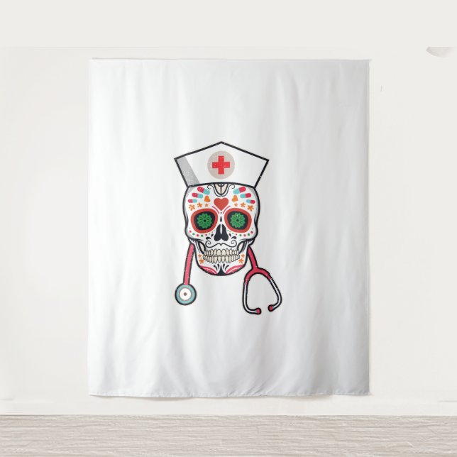 Tapiz Navidades divertidos Enfermera al reno Santa red p (Anverso)