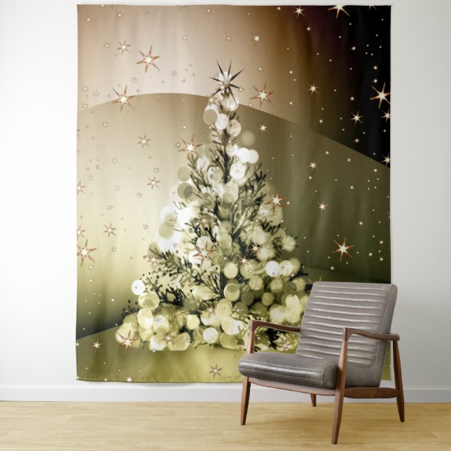 Tapiz Navidades Fiesta Golden Tree Shiny Sparkle Stars (In situ)