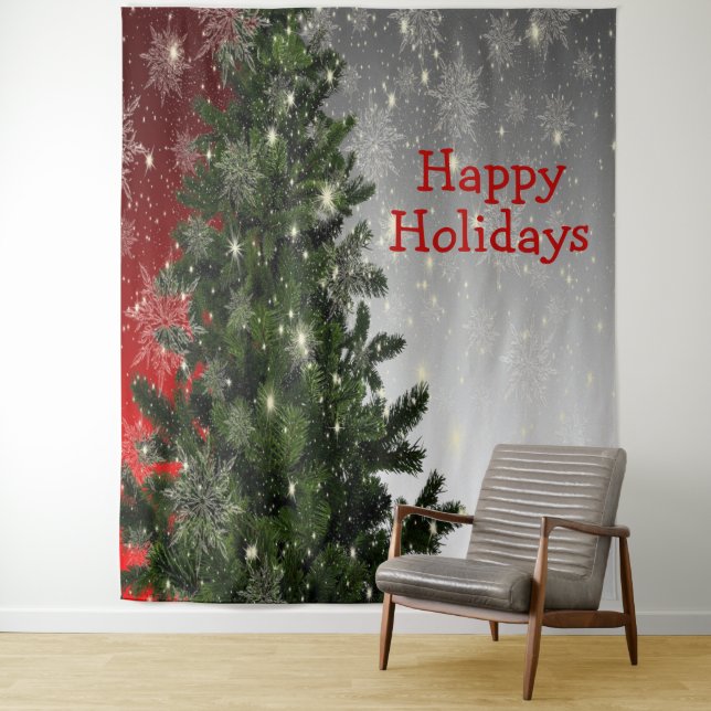 Tapiz Navidades Fiesta Green Tree Red Silver Snowflakes (In situ)