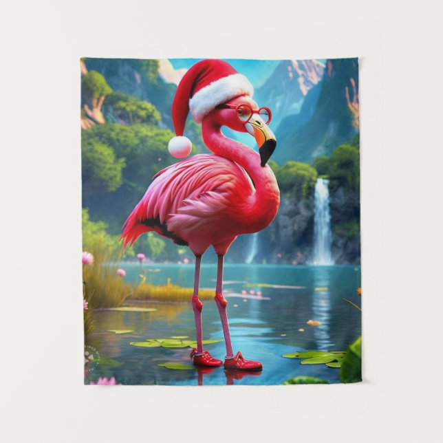 Tapiz Navidades Flamingo Como Santa Claus-47476 (Anverso)