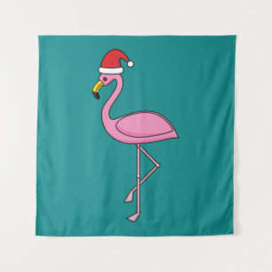 Tapiz Navidades Flamingo con Santa Hat