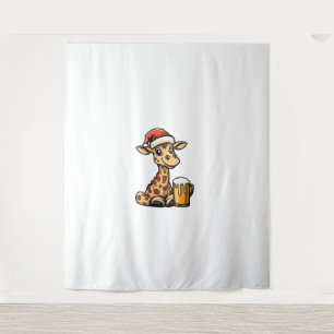 Tapiz Navidades Giraffe con cerveza _ Fiesta gracioso de
