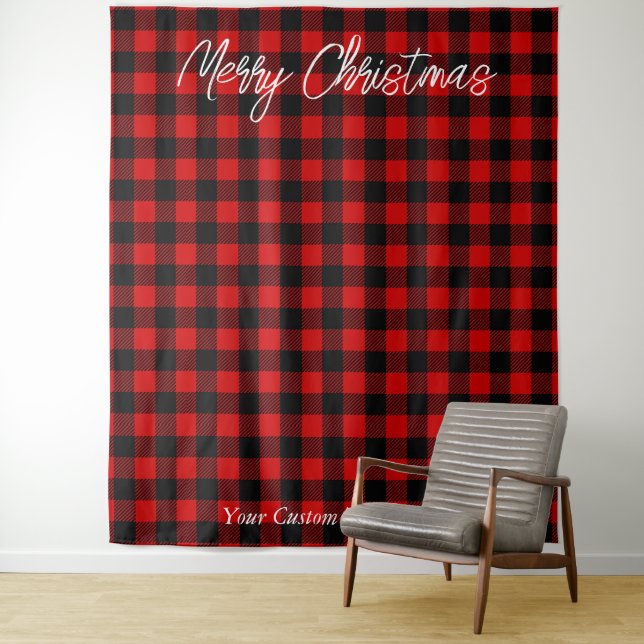 Tapiz Navidades Holiday Photo Backdrop Buffalo Plaid (In situ)