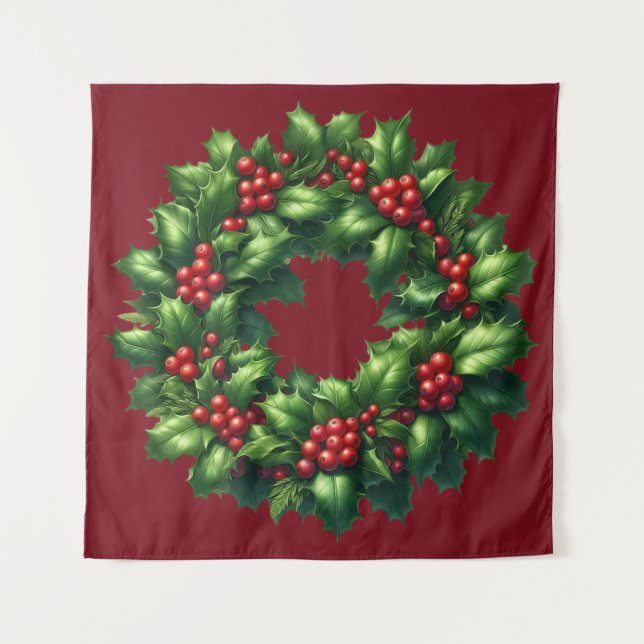 Tapiz Navidades Holly Wreath Tapestry (Anverso)