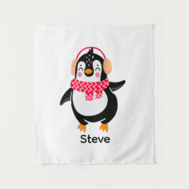 Tapiz Navidades Jolly Penguin en una bufanda con bocanad