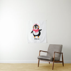 Tapiz Navidades Jolly Penguin en una bufanda con bocanad