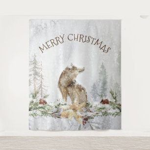 Tapiz Navidades lobo en bosques nevados alegre Navidad