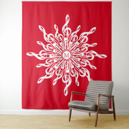 Tapiz Navidades Monograma Ornamental Rojo G-Clef Snowfla
