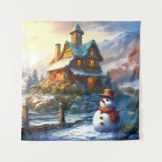 Tapiz Navidades nostálgicos Snowman | Algodón de cosecha (Anverso)