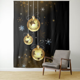 Tapiz Navidades Ornamentos dorados Estrellas brillantes