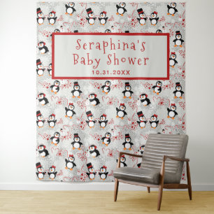 Tapiz Navidades Peppermint Penguins Baby Shower Fondo