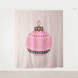 Tapiz Navidades retro bauble fiesta rosada