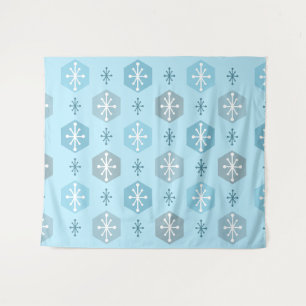 Tapiz Navidades retro copos de nieve azul bebé