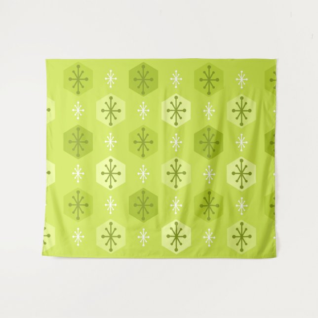 Tapiz Navidades retro Snowflakes Chartreuse (Anverso (horizontal))