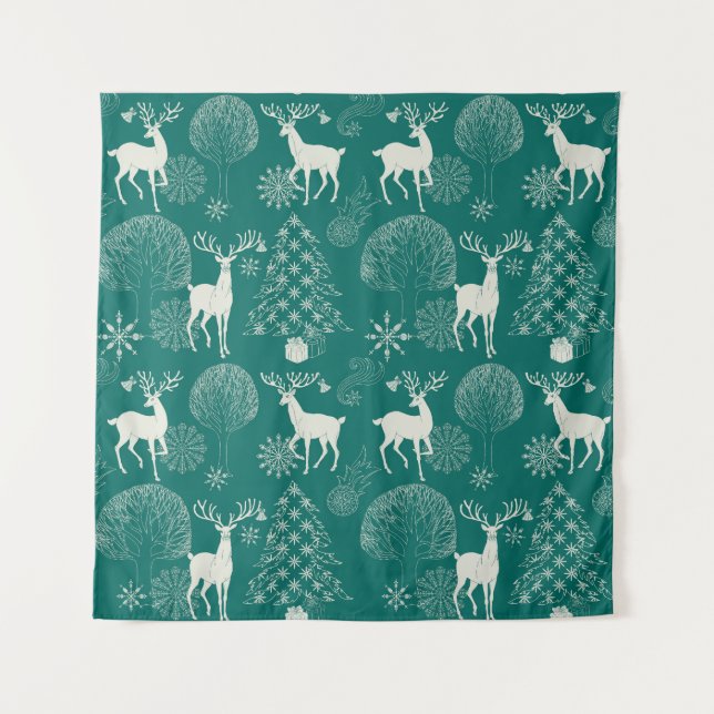 Tapiz Navidades rojos festivos, bosque invernal. (Anverso)