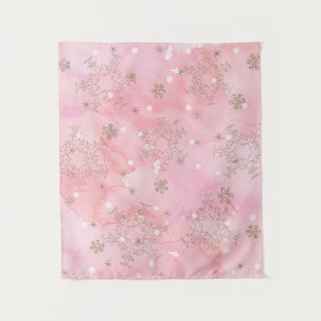 Tapiz Navidades rosados Snowflakes Boho Pattern (Anverso)