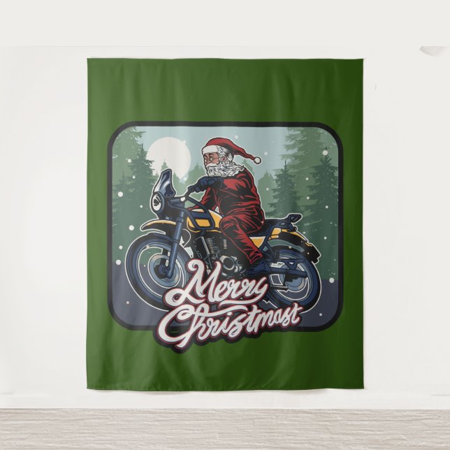 Tapiz Navidades Santa Claus Montando en Motocicleta (Anverso)