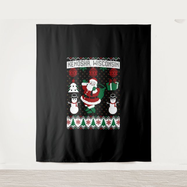 Tapiz Navidades Suéter feo Kenosha Wisconsin (Anverso)