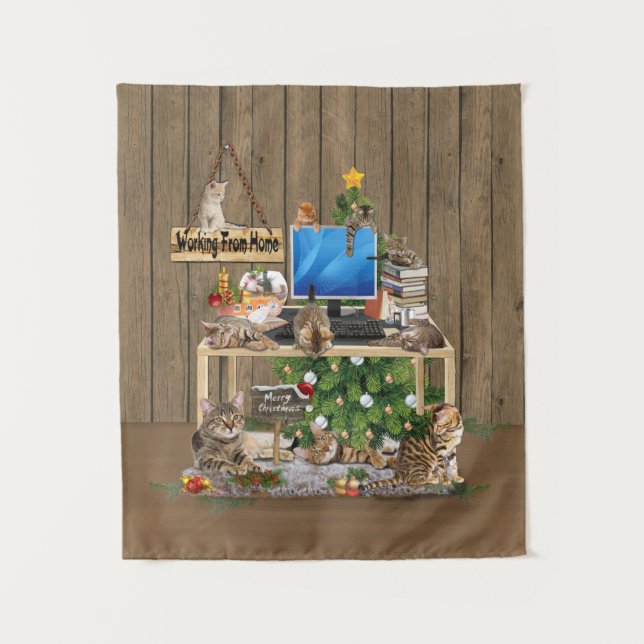 Tapiz Navidades trabajando desde casa con mis gatos (Anverso)