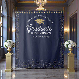 Tapiz Navy Blue Class Of 2026 Graduation Backdrop