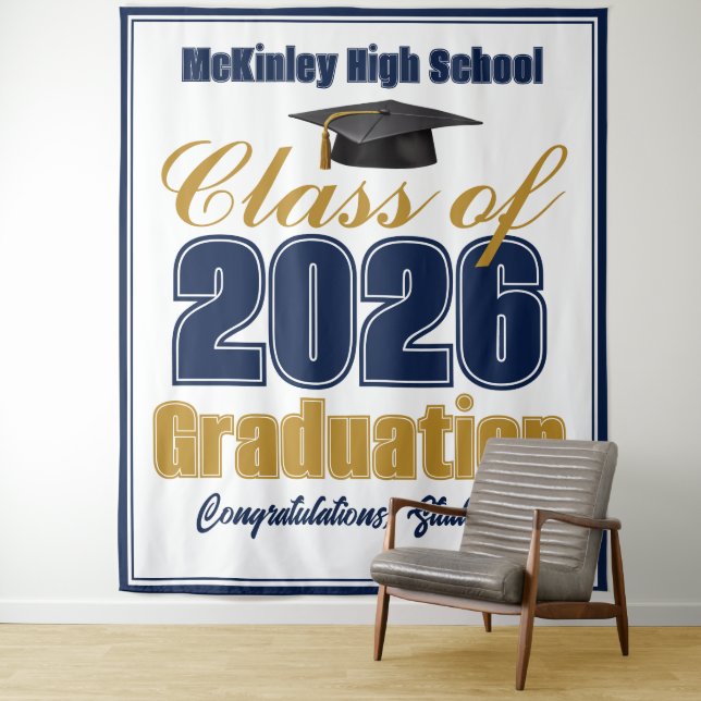 Tapiz Navy Blue Class of 2026 Graduation Photo Booth (In situ)