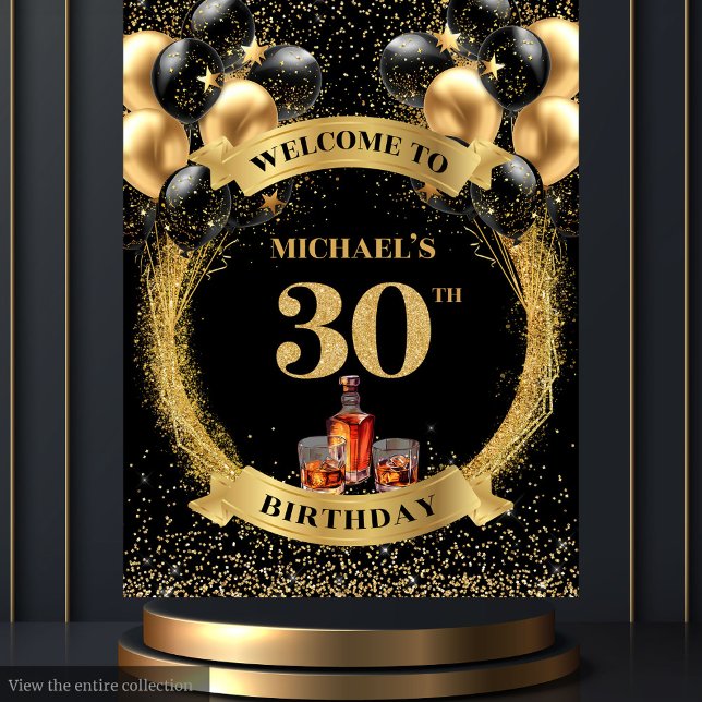 Tapiz Negrita 30 Aniversario del cumpleaños de Whiskey C (Bold 30th Man Birthday Whiskey Birthday Celebratio Tapestry)
