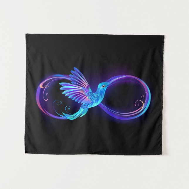 Tapiz Neon Infinity Symbol with Glowing Hummingbird (Anverso (horizontal))