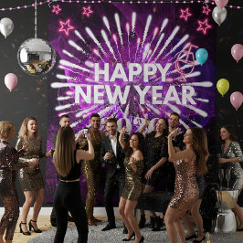 Tapiz Neon Purple “Happy New Year”Glow Party Backdrop