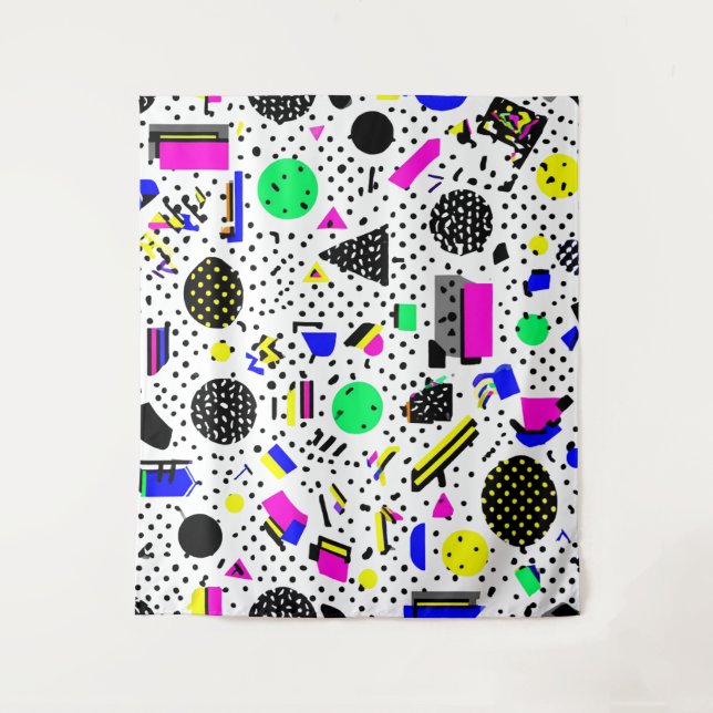 Tapiz Neon Retro Memphis Geometric Chaos Pattern (Anverso)