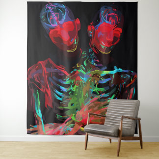 Tapiz Neon Skeleton Embrace Art Fusion