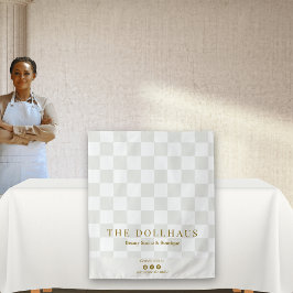 Tapiz Neutral Tan Checkered Business Name Table Runner