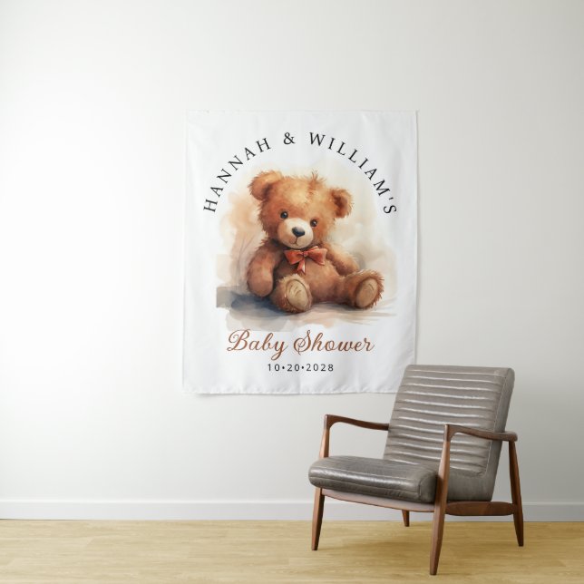 Tapiz Neutral Teddy Bear Baby Shower Backdrop (In situ)