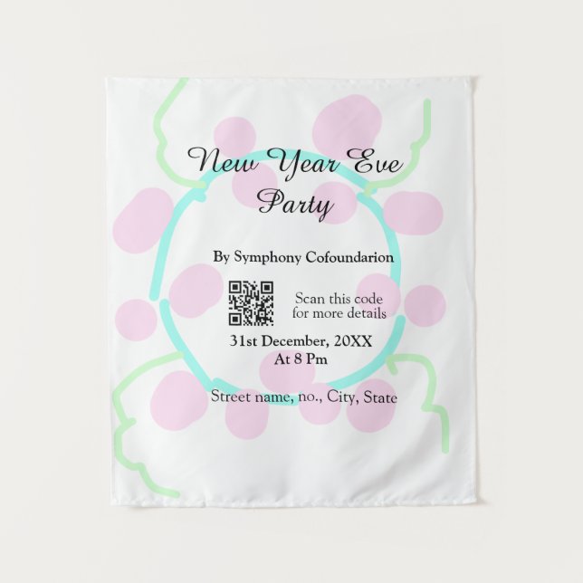 Tapiz New year eve party scan QR RSVP name pink blue  (Anverso)