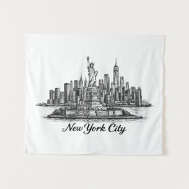 Tapiz New York City Skyline Line Art Illustration