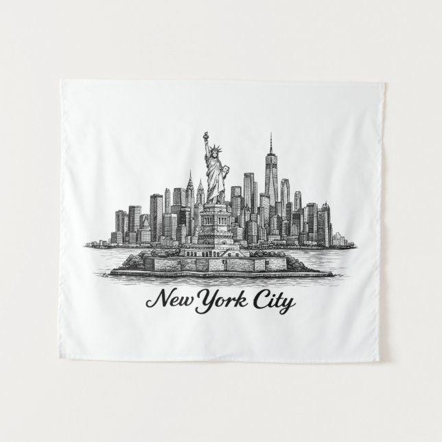 Tapiz New York City Skyline Line Art Illustration (Anverso (horizontal))