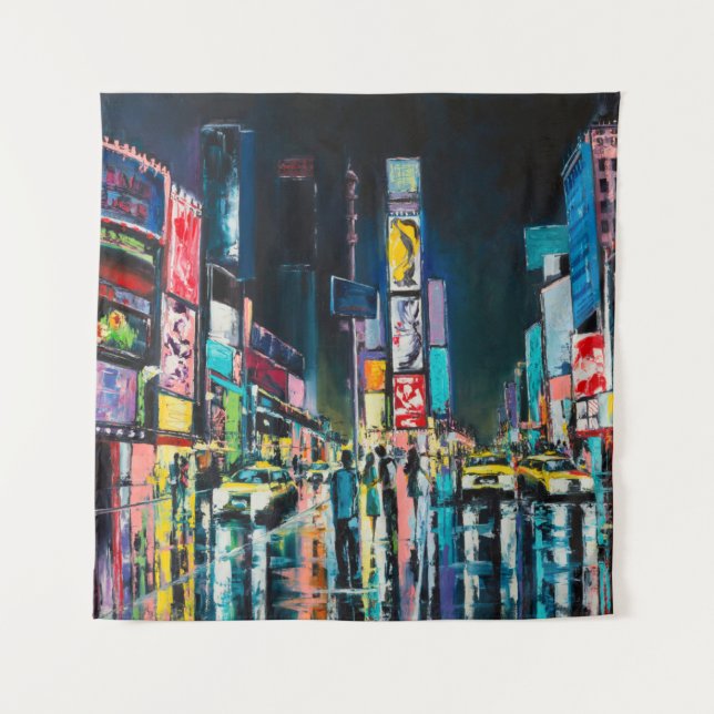 Tapiz "New York" oil painting, a night view of New York, (Anverso)