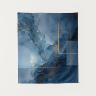 Tapiz Niebla geométrica abstracta azul teal enmarcada