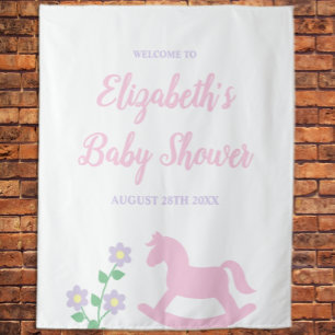 Tapiz Niña de caballo mecedor rosa Baby Shower