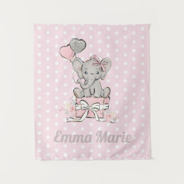 Tapiz Niña Elefante Globos Rosa y Plateados Nombre