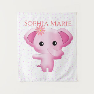 Tapiz Niña pequeña y rosa dulce elefante