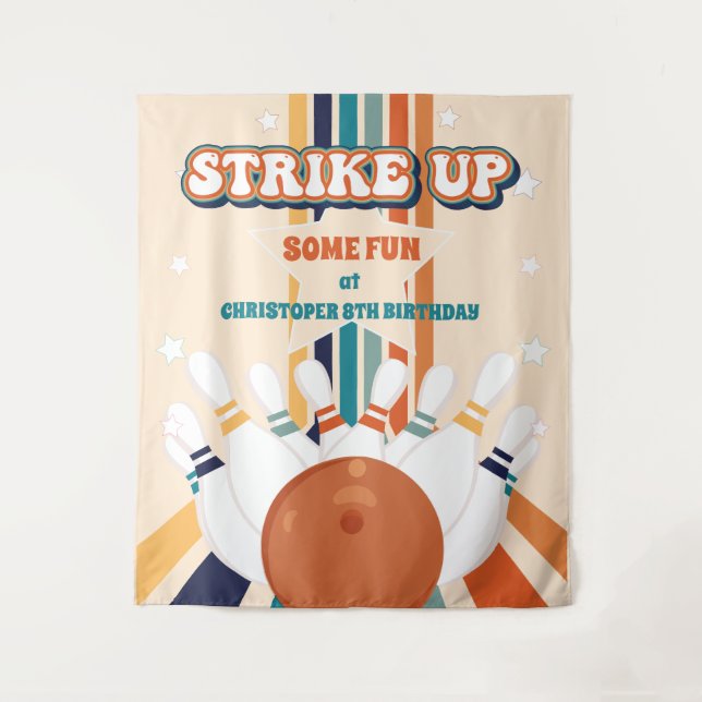 Tapiz Niños de boliche retro fondo Fiesta de cumpleaños (Anverso)