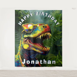 Tapiz Niños de la selva de dinosaurios Fondo de cumpleañ