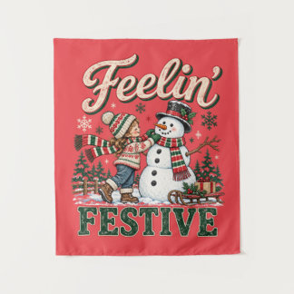 Tapiz Niños Hombre de Nieve de Navidad Sintiendo Festivo