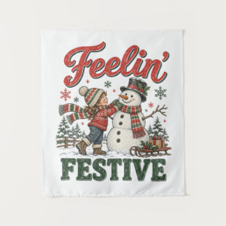 Tapiz Niños Muñeco de Nieve de Navidad Sintiendo Festivo