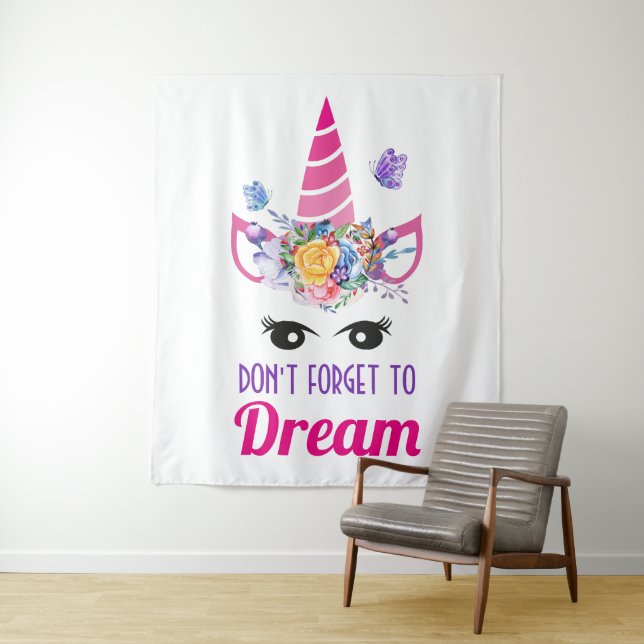 Tapiz No olviden soñar con unicornio rosa (In situ)