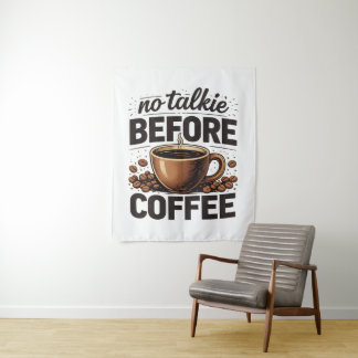 Tapiz No Talkie Before Coffee – Funny Retro Coffee Lover