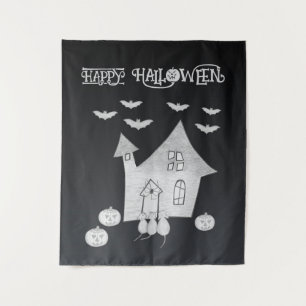 Tapiz Noche de Halloween con casa embrujada, murciélagos