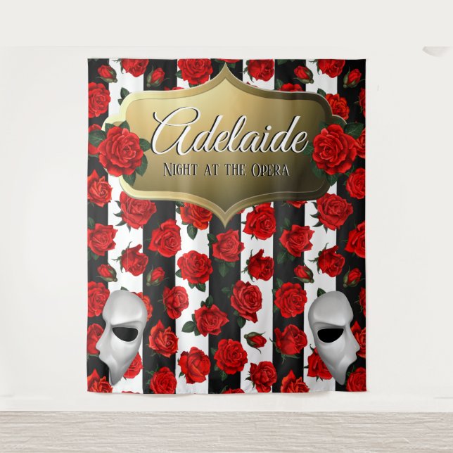 Tapiz Noche en la ópera| Roses Rojos Elegantes telón de  (Anverso)