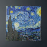 Tapiz Noche estrellada, 1889, por Vincent van Gogh<br><div class="desc">Noche estrellada,  1889,  por Vincent van Gogh. Se ve desde la ventana de la sala de asilo de Saint-Rémy-de-Provence,  orientada al este,  justo antes de la salida del sol,  con la adición de un pueblo imaginario.</div>